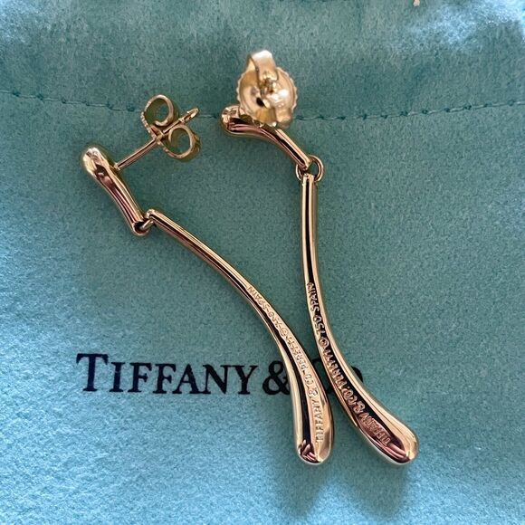 Tiffany & Co. 18k Yellow Gold Elsa Peretti Elongated Teardrop Dangle Earrings - Picture 6 of 12